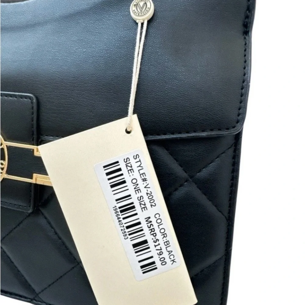 Valentino Orlandi Black Quilted Vegan Leather Satchel Crossbody Handbag